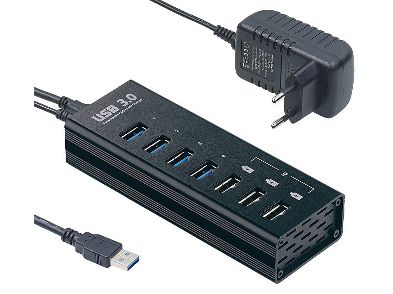 Xystec Aktiver USB-3.0-Hub mit 4 Ports, Versandrückläufer
